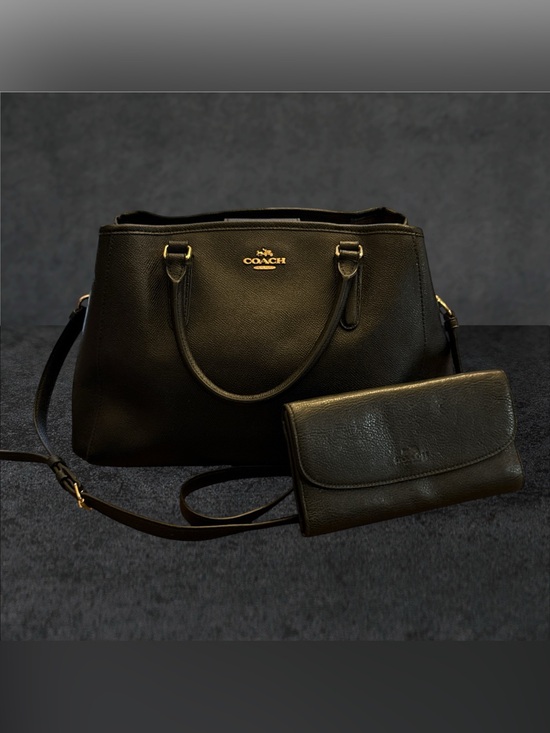 Coach Handbags - COACH F57527 SMALL MARGOT CARRYALL CROSSGRAIN LEATHER BLACK HANDBAG WITH WALLET